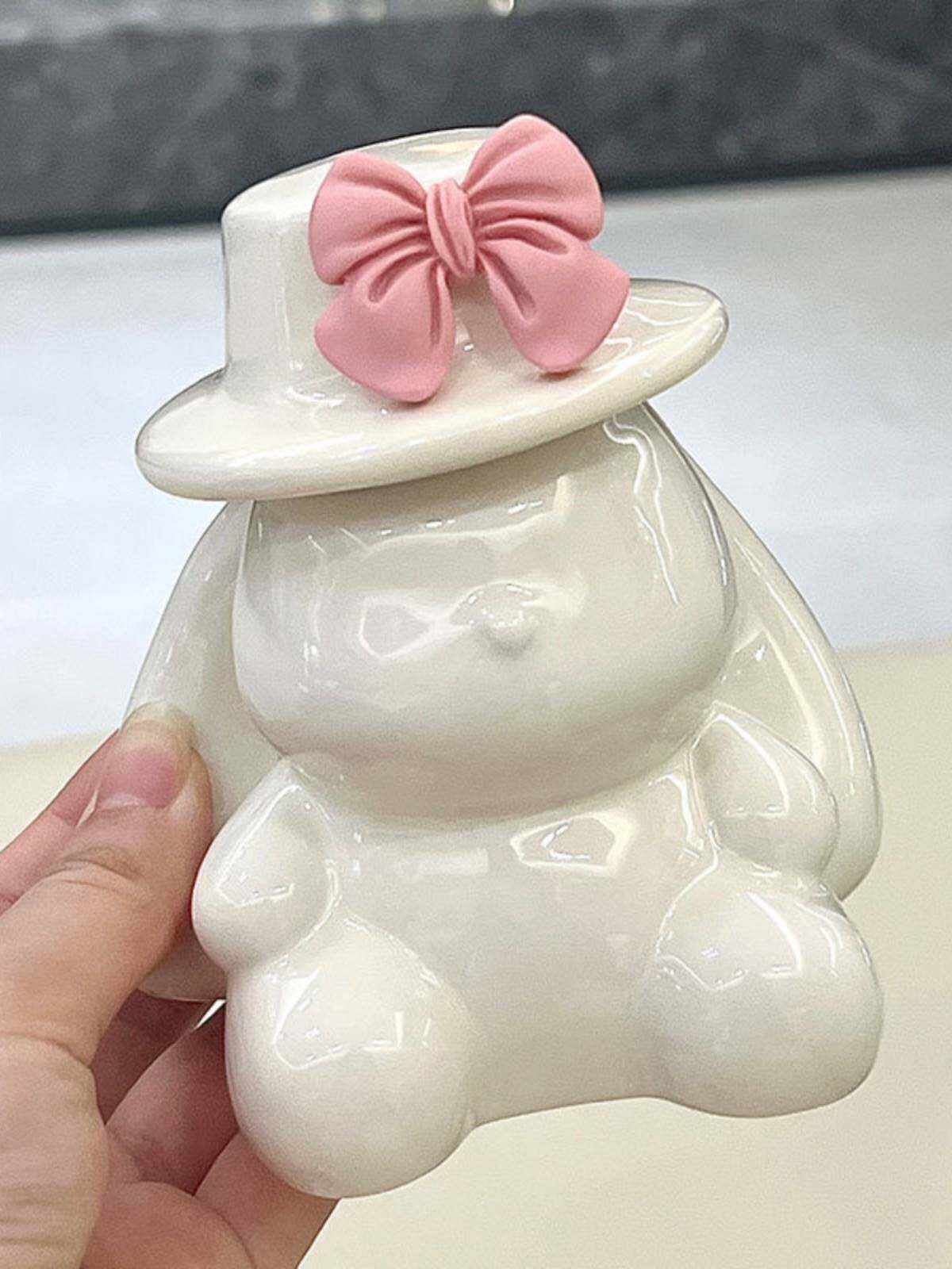 Creative Little Bear Toothpicks Box Toothpick Cylinder Ceramic High Face Value Toothpick Jar Home with cover toilet Cotton Sign containing cylinder-Taobao