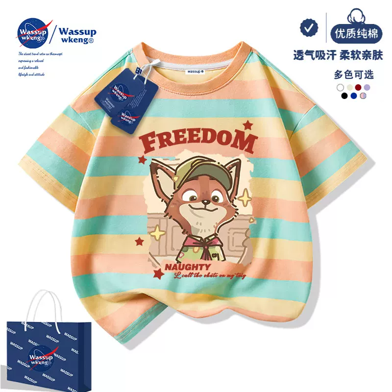 Детская футболка с короткими рукавами WASSUP Zootopia, для девочек, лето 2026, новая полуполукомплект летней одежды для девочек