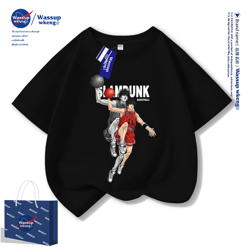 Wassup Collaboration Slam Dunk T-Shirt Children's Summer Wear Pure Cotton Thin 2026 New Children's Clothing Boys' Short-Sleeve Summer