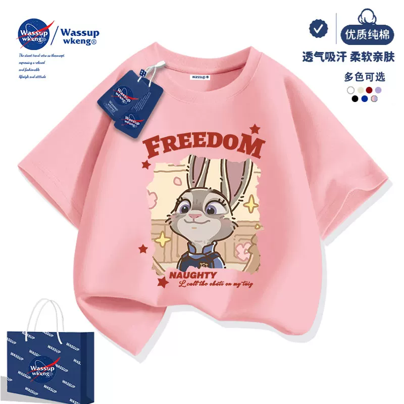 Детская футболка с короткими рукавами WASSUP Zootopia, для девочек, лето 2026, новая полуполукомплект летней одежды для девочек