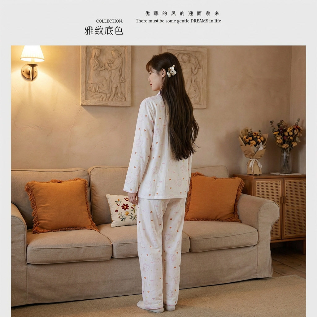 全棉进口新款纯棉纱布可爱泰迪月子服套装薄款孕妇产后哺乳睡衣套 — 15