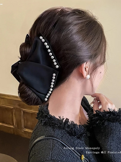 Hepburn Style Back Head Grabber Female 2025 New Shark Clip High-End Accessible Luxury Hair Bow Hairpin Headwear