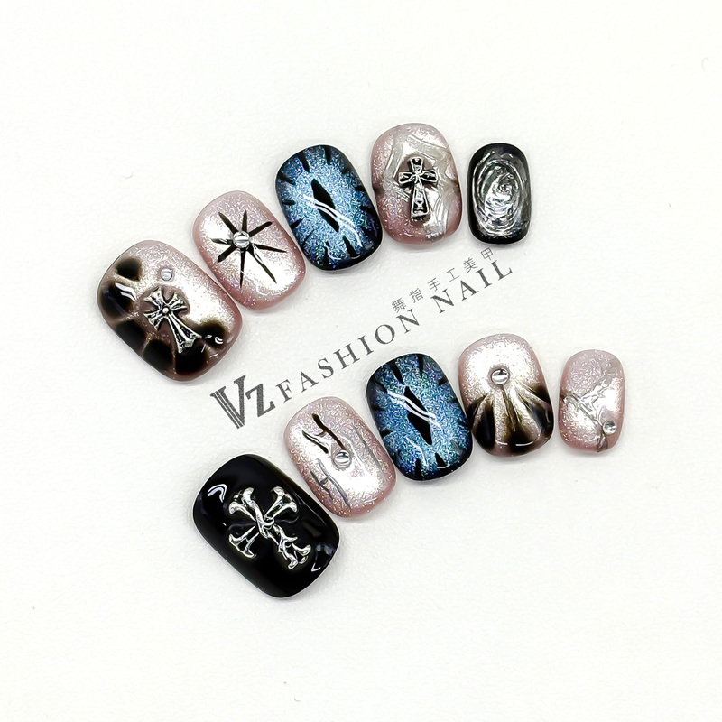 Sweet Cool Dark Style Punk Handmade Wearable Nails Gothic Heavy-Duty Unique Niche Brightening Nail Art Nail Tips Nail Stickers
