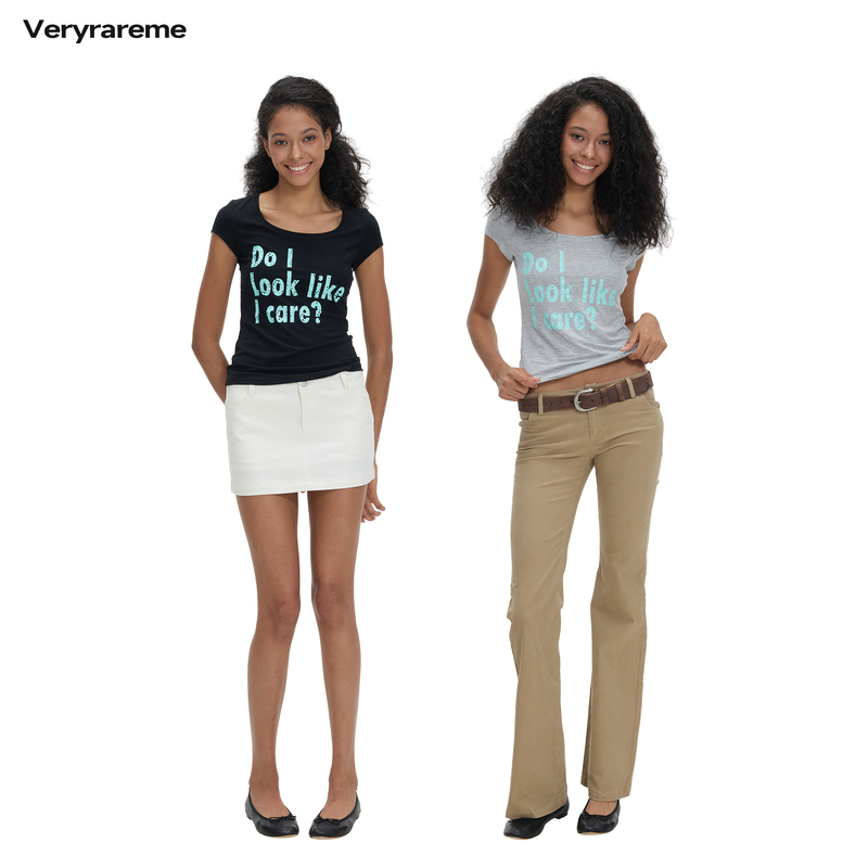 Veryrareme American-Style Printed Slim-Fit Modal Letter U-Neck Short-Sleeve Slim-Fit Stretchy Short T-Shirt