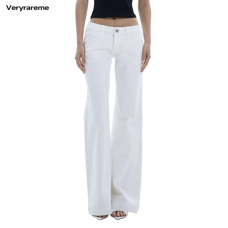 Veryrareme Low-Waisted Retro Straight White Jeans for Women