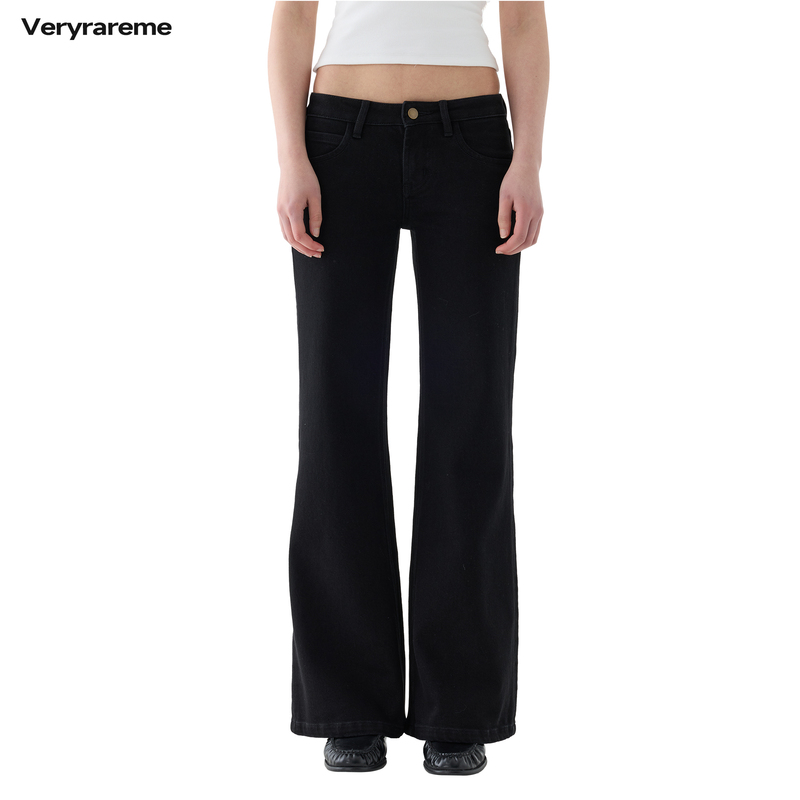 Veryrareme Low-Waisted Wide-Leg Flared Black Jeans