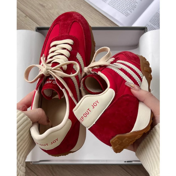Niche Style~ German Training Shoes Korean Version Retro Thick-Soled Red German Training Shoes 2026 Summer Casual Genuine Leather Sneakers