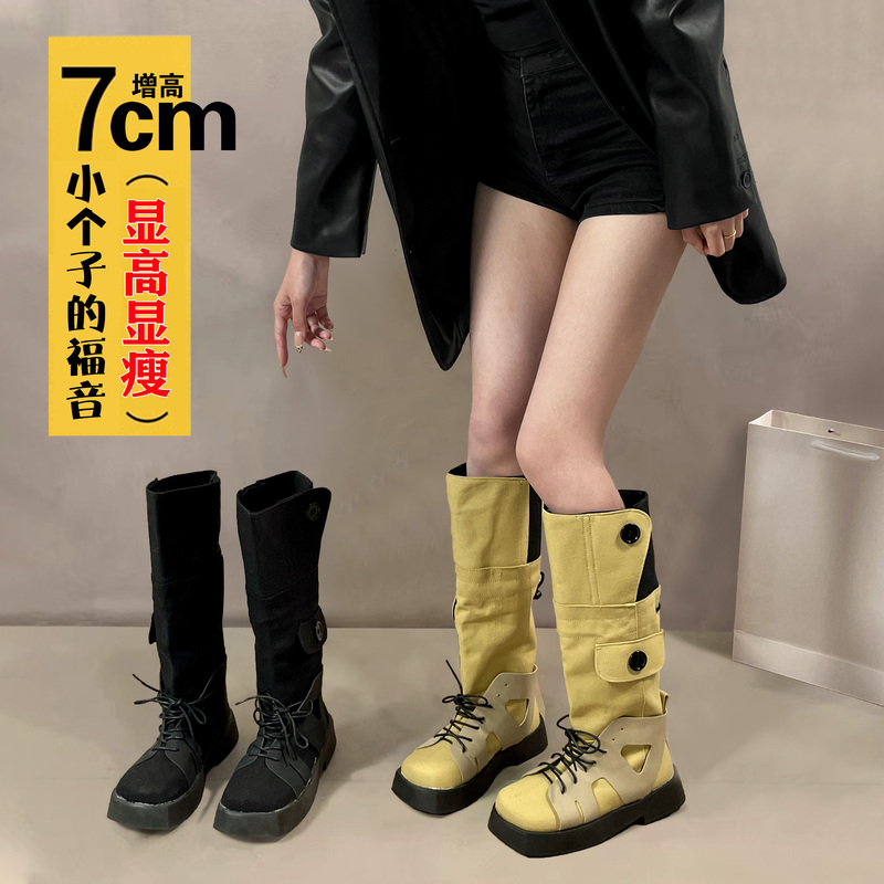 Trendy Combat Boots~ Stylish Chunky Heel Platform Color-Blocked Stacked Boots for Women, Convertible Drawstring Hiking Boots, Western Cowboy Boots Trendy Combat Boots~ Stylish Chunky Heel Platform Color-Blocked Stacked Boots for Women, Convertible Drawstring Hiking Boots, Western Cowboy Boots