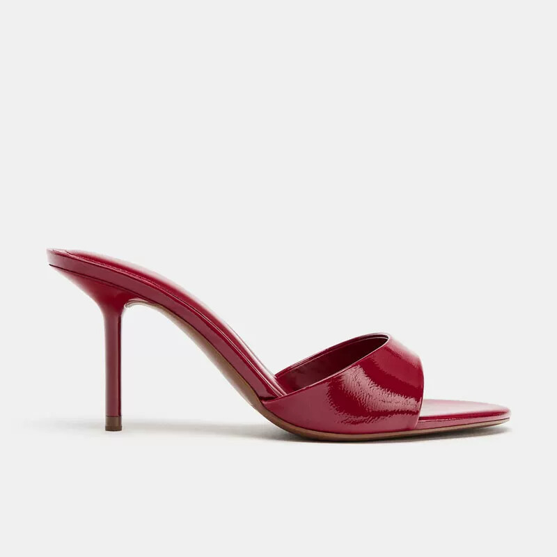 Za2026 Summer Patent Leather Round Toe Slingback Strap Sandals Stiletto Heel Open Toe Slippers 3302710 600