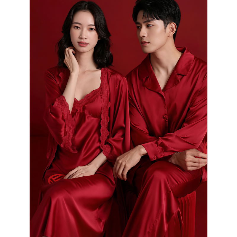 Victoria Red Zodiac Year of the Horse 2026 New Wedding Bride Couple Pajamas Women's Dressing Gown Sexy Nightgown