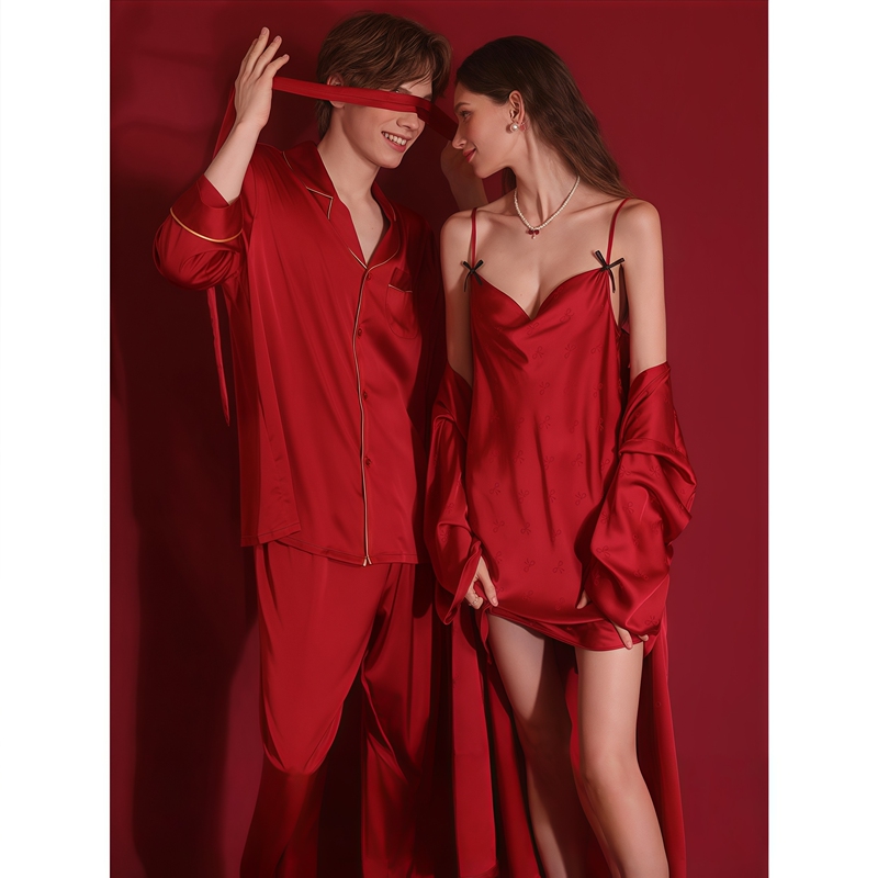 Victoria Wedding Pajamas Newlywed Couple Set Red 2025 New Style Long-Sleeved Home Wear for Spring and Autumn