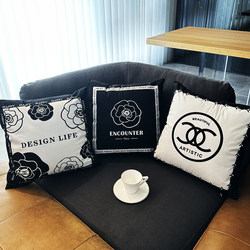 Light Luxury Ins-Style Throw Pillow, Modern Black and White Minimalist Sofa Cushion, Living Room Pillow, Homestay Cushion, Model Room Lumbar Pillow Cover