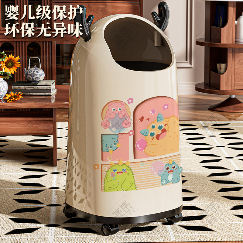 Deer Antler Dopamine Trash Can for Home Use in Living Room, Bedroom, Bathroom, Kitchen, New Large Capacity with Wheels, Odor-Resistant Waste Bin