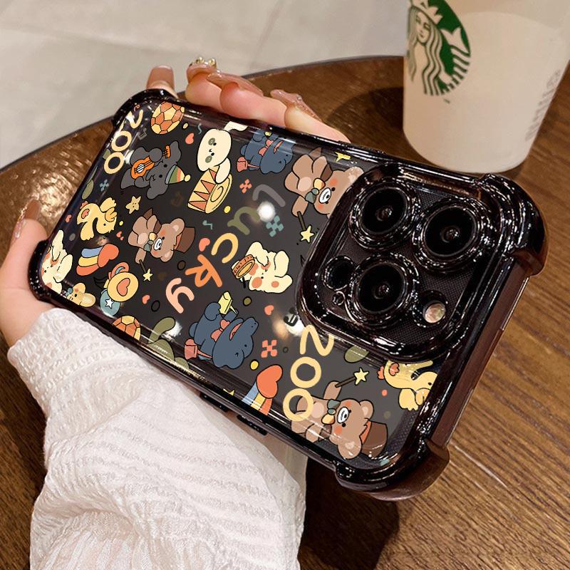 Animal Paradise Suitable for Apple 17 Pro Max Four-Corner Anti-Drop Phone Case iPhone 16/15 Electroplated Airbag Soft Case 13/12 Cute 11 Cartoon Xs/Xr New Model for Men and Women 14 Pro Premium