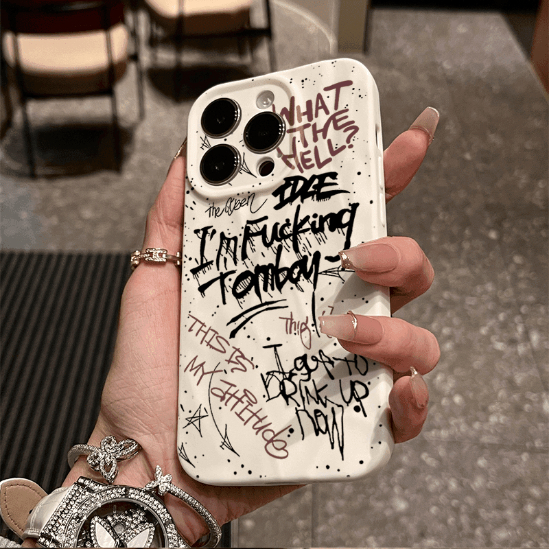 Trendy Graffiti English Design Phone Case for iPhone 17, Apple 16 Pro Max, New Model 15, Stylish Men's Style 14 Pro, Personalized Text 13, Fashionable Ins Niche Xr for Women, 12/11 High-End Feel X Soft
