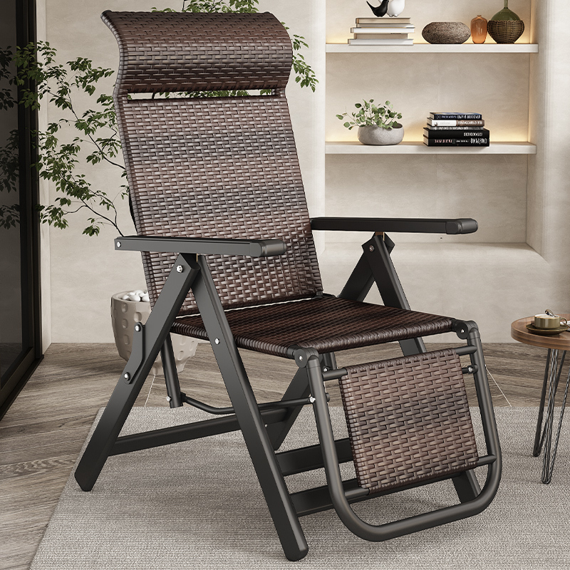 Yiquda Recliner Summer Rattan Chair for the Elderly, Foldable Balcony Leisure Chair, Can Sit and Recline, Cool Chair for Napping