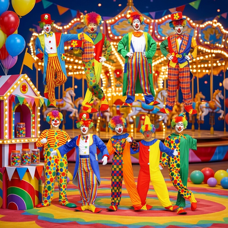 Summer Clown Performance Costumes, Magician Performance Costumes, Clown Costume Sets, Tailcoat Costumes, Adult Male and Female Clown Costumes