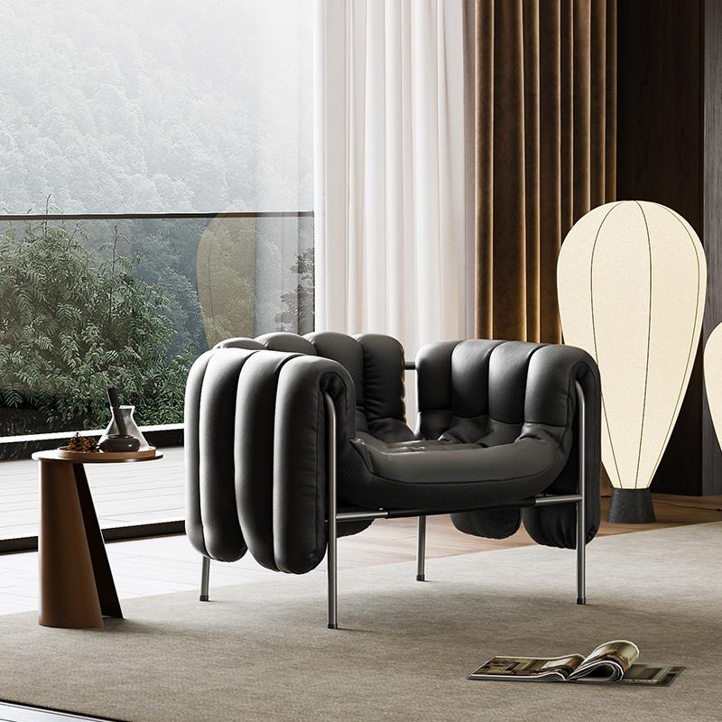 Single Sofa Chair, Italian Minimalist Puff Chair, Living Room Light Luxury Wabi-Sabi Style Leisure Single Chair, Designer Small Sofa