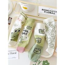 Green socks womens socks spring autumn and summer thin shallow mouth short-tube pure cotton Japanese cute internet celebrity low-cut boat socks
