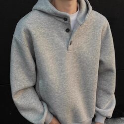 American-Style Button-Up Hooded Sweatshirt for Men, Autumn 2025 New High-Neck Trendy Niche Lazy Style Loose Couple's Jacket