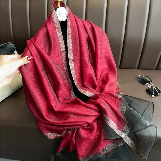 Solid Color Mulberry Silk Wool Scarf for Women, Thin Shawl, Long Silk Scarf, Fashionable and Versatile for Spring and Autumn, Gauze Scarf Gift
