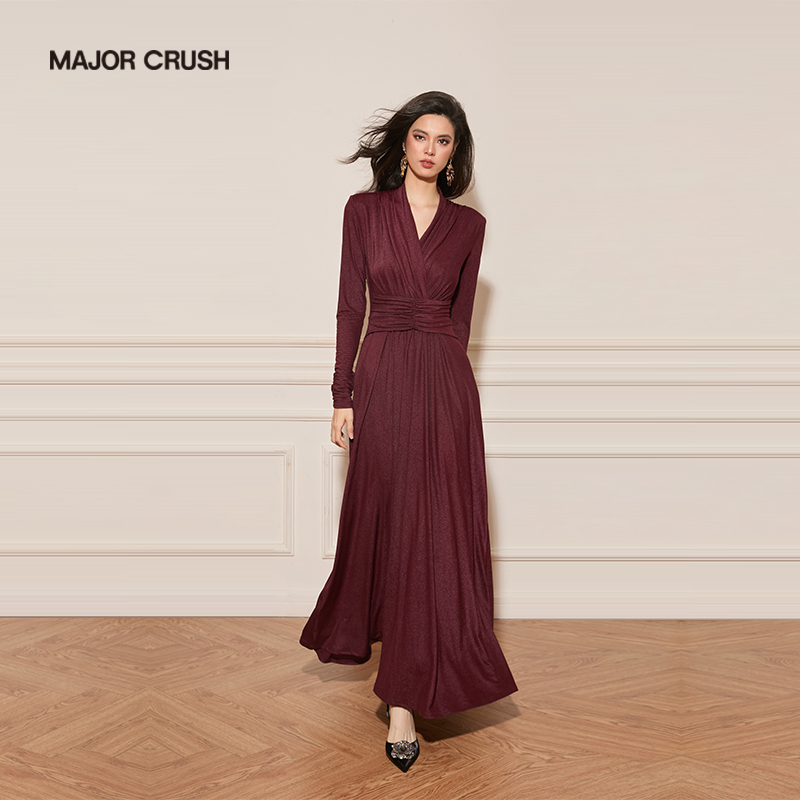 Major Crush French-Style Ancora Red Women's Dress, Elegant, Fashionable, Sexy, Waist-Cinching, Slimming 6358