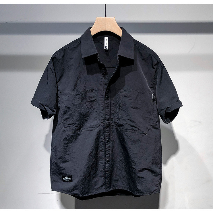 Extra Large Size 2 150kg Retro Versatile Short-Sleeved Shirt Men's Summer Solid Color Shirt-Style Jacket Trendy Brand Loose Fit 2 Extra Large Size 2 150kg Retro Versatile Short-Sleeved Shirt Men's Summer Solid Color Shirt-Style Jacket Trendy Brand Loose Fit 2