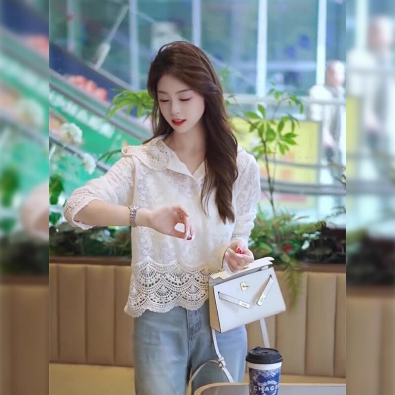 French-Style Heavy Crochet Hooded Lace Top for Women, 2026 Spring New Loose and Stunning Inner Layering Top