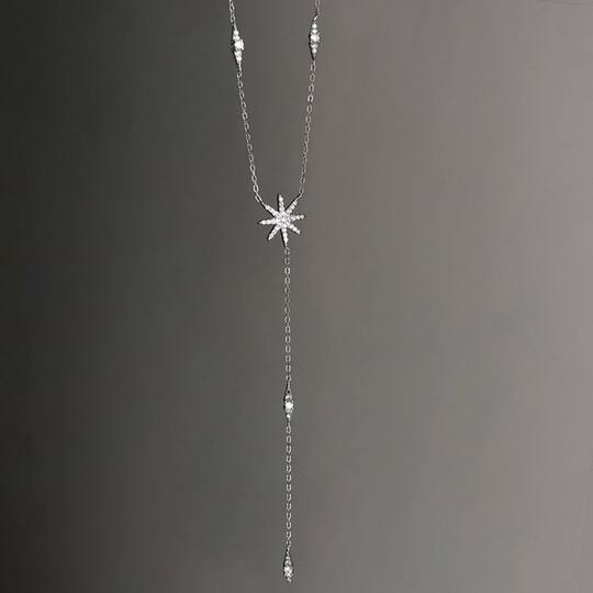 S925 Silver Trendy Six-Pointed Star Pendant Necklace for Women, High-End Long Versatile Simple Sweater Collarbone Jewelry