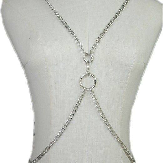 Spring Buckle Clavicle Chain for Children and Adults, Street Dance Back Chain, Hip-Hop Waist Chain, Chest Chain, Wang Yibo Style Round Ring Chain