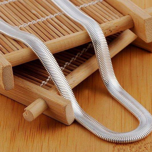 Luxurious Silver Jewelry for Men, 6mm Flat Snake Cartilage Necklace, Men's Bold Chain, Hip-Hop Silver Accessories