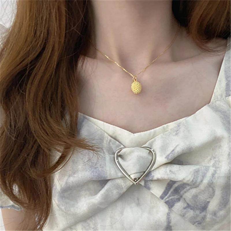 Gold Durian Pendant Necklace, Detachable, Fashionable and Creative, Color-Preserving Gold-Plated Musang King Clavicle Chain, Qixi Festival Gift