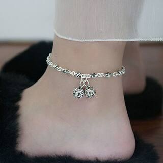S925 Silver Anklet with Ringing Bell, Good Luck Charm for Women, Vintage Ethnic Style, Fashionable Niche Rose Flower Anklet, Gift for Girlfriend