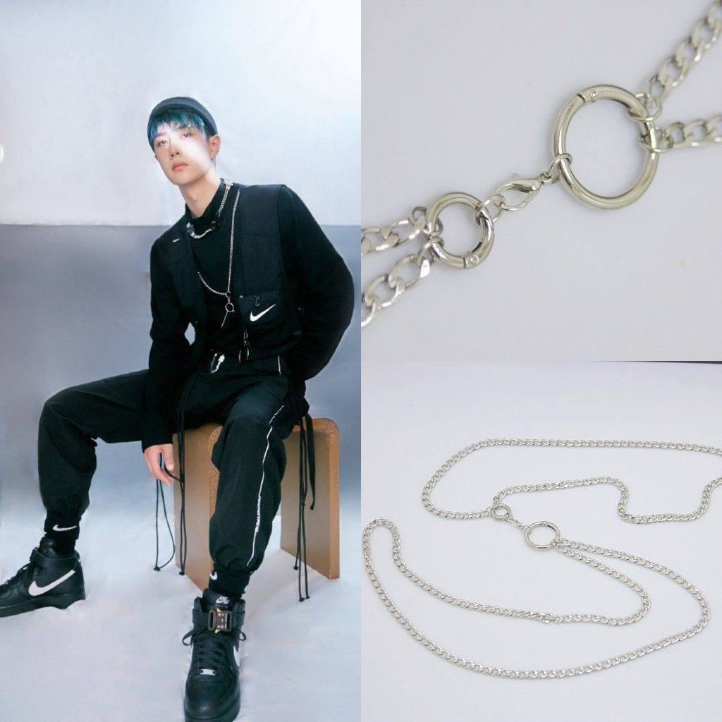 Spring Buckle Clavicle Chain for Children and Adults, Street Dance Back Chain, Hip-Hop Waist Chain, Chest Chain, Wang Yibo Style Round Ring Chain