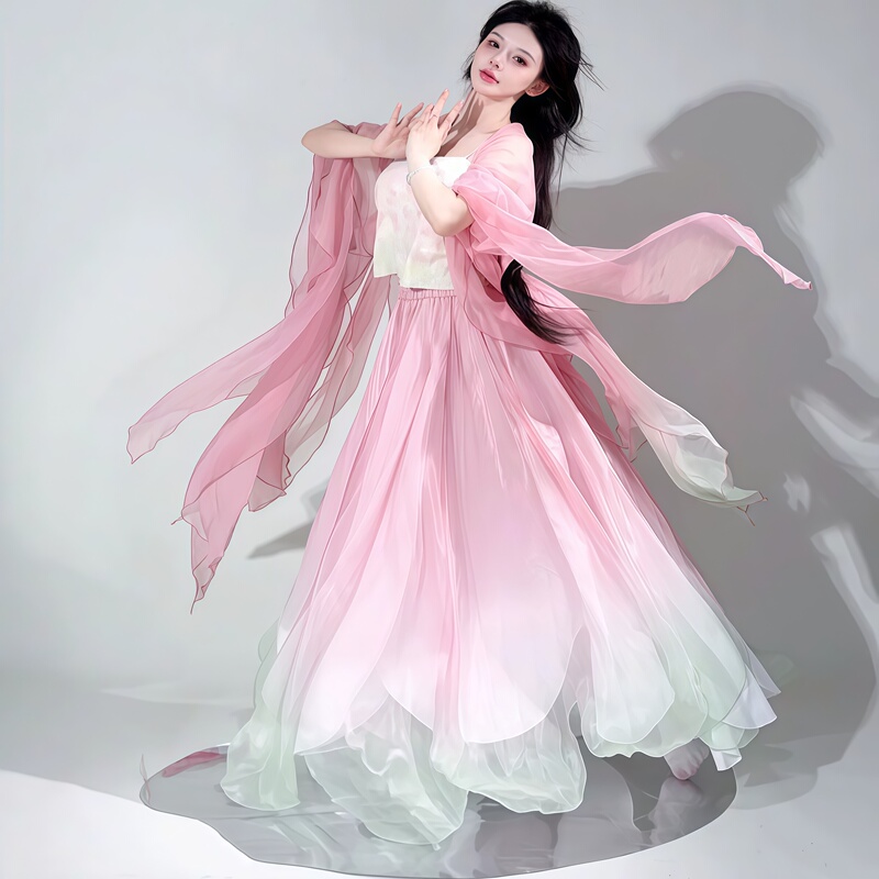 2026 New Classical Dance Costume with a Traditional Chinese Style, Featuring Torn Petals, Large Sleeves, Long Flowing Gauze Dress, and Elegant Daily Practice Attire 2026 New Classical Dance Costume with a Traditional Chinese Style, Featuring Torn Petals, Large Sleeves, Long Flowing Gauze Dress, and Elegant Daily Practice Attire