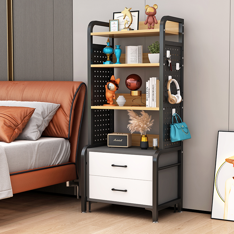 Narrow 50cm Wide Pegboard Storage Rack Above the Bedside Table, Multi-Layer Adjustable Bookshelf for Bedside, Floor-Standing
