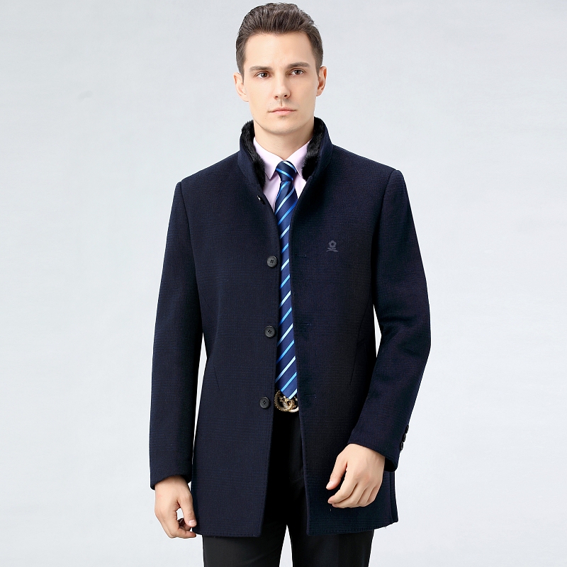 French Imported Winter New Double-Sided Cashmere Coat for Men with down Lining, Mink Stand Collar, Thickened, Detachable, High-End Wool French Imported Winter New Double-Sided Cashmere Coat for Men with down Lining, Mink Stand Collar, Thickened, Detachable, High-End Wool