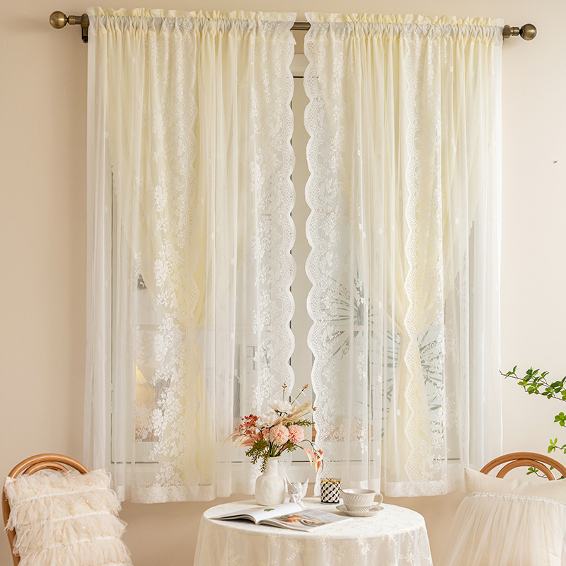 French-Style Light Luxury Double-Layer Sheer Curtains with Lace, Light-Transmitting but Not See-Through, for a Girly Princess Bedroom Bay Window French-Style Light Luxury Double-Layer Sheer Curtains with Lace, Light-Transmitting but Not See-Through, for a Girly Princess Bedroom Bay Window