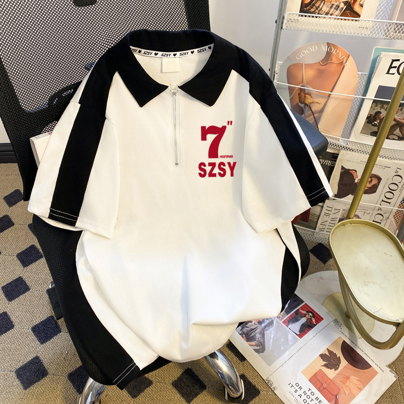 Outdoor Sports Baseball Uniform Short-Sleeved Men's and Women's Summer Polo Shirt Half-Zip Color-Blocking T-Shirt American Niche Breathable Top