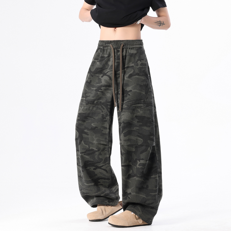 American-Style Camouflage Curved-Leg Pants for Men, Trendy Brand, Loose Straight-Leg Wide-Leg Versatile Workwear Casual Drapey Long Pants
