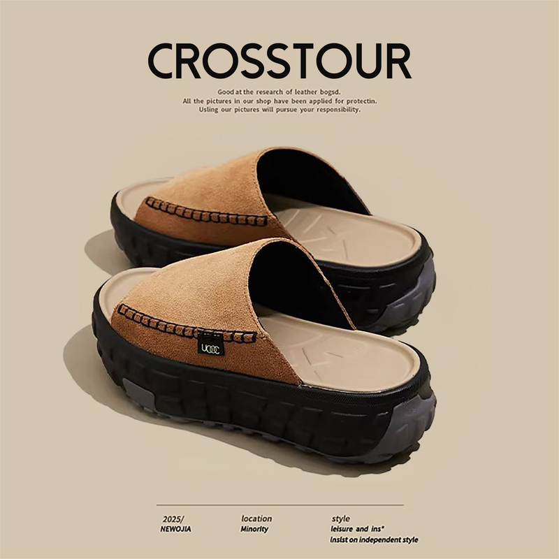 French Crosstour Tasman Slippers with Tire-Like Soles for Women, Thick-Soled Outdoor Slip-On Shoes with a Soft, Comfortable Feel