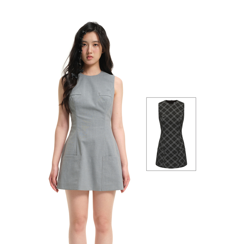 Tiny Drops Yvette Gray Plaid Slim-Fit Dress