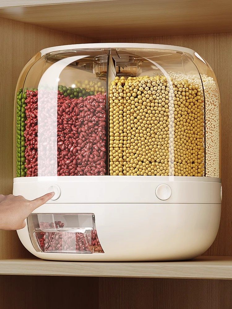Germany丨Grains storage box rice bucket household insect-proof and moisture-proof sealed rotating separated rice cylinder storage tank