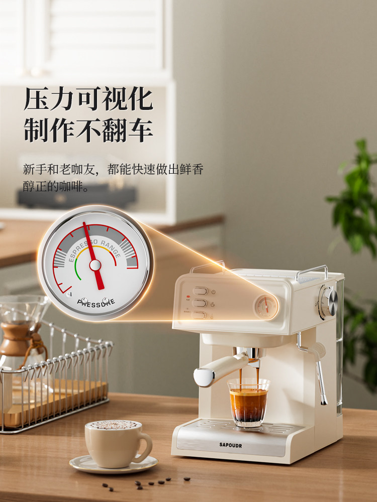 SAPOUDR Ec35 Semi-Automatic Italian-Style Steam Milk Frother Integrated Household Small Coffee Machine