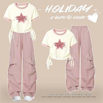 Balala Girl Outfit Set for Girls, New Summer Fashion, 8-18 Years Old, T-Shirt and High-Waisted Cargo Pants for Middle School Girls