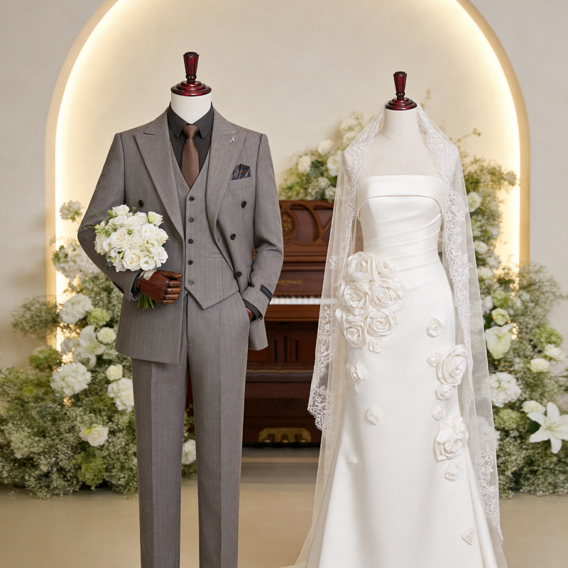 1314Suit Wedding Suit Men's Suit Striped Double-Breasted Wedding Groom Business Slim Suit Bonyunow