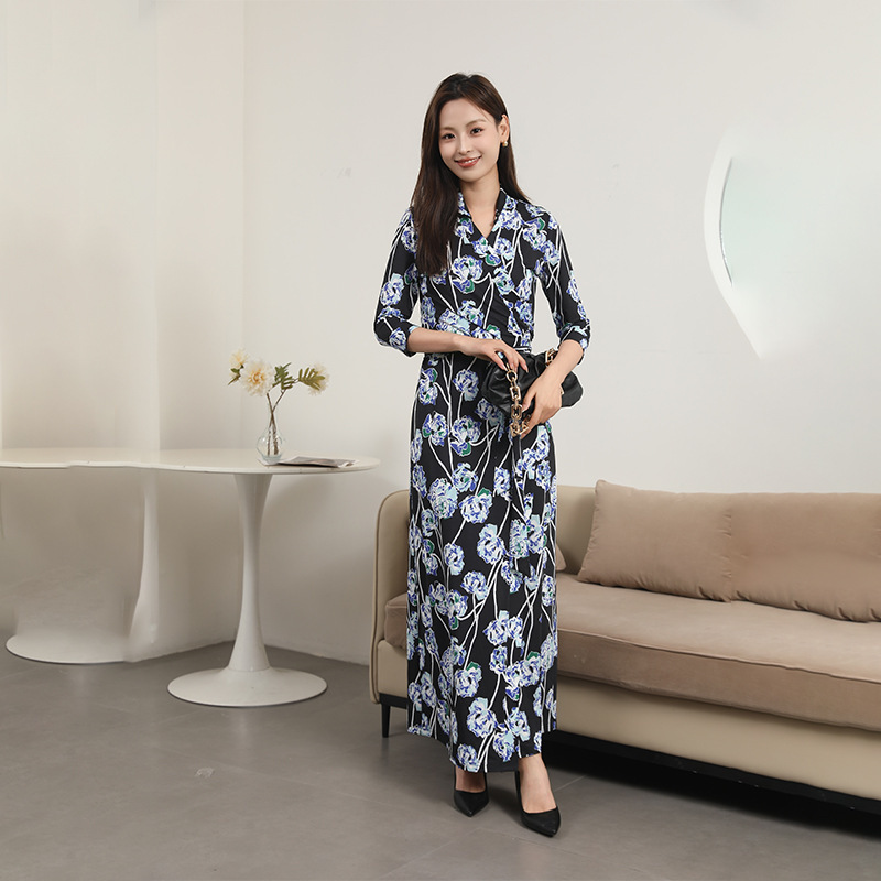 Pg Dvf New Summer Style French Fashion Celebrity-Inspired Wrap Dress Slim Fit Slimming Printed One-Piece Dress