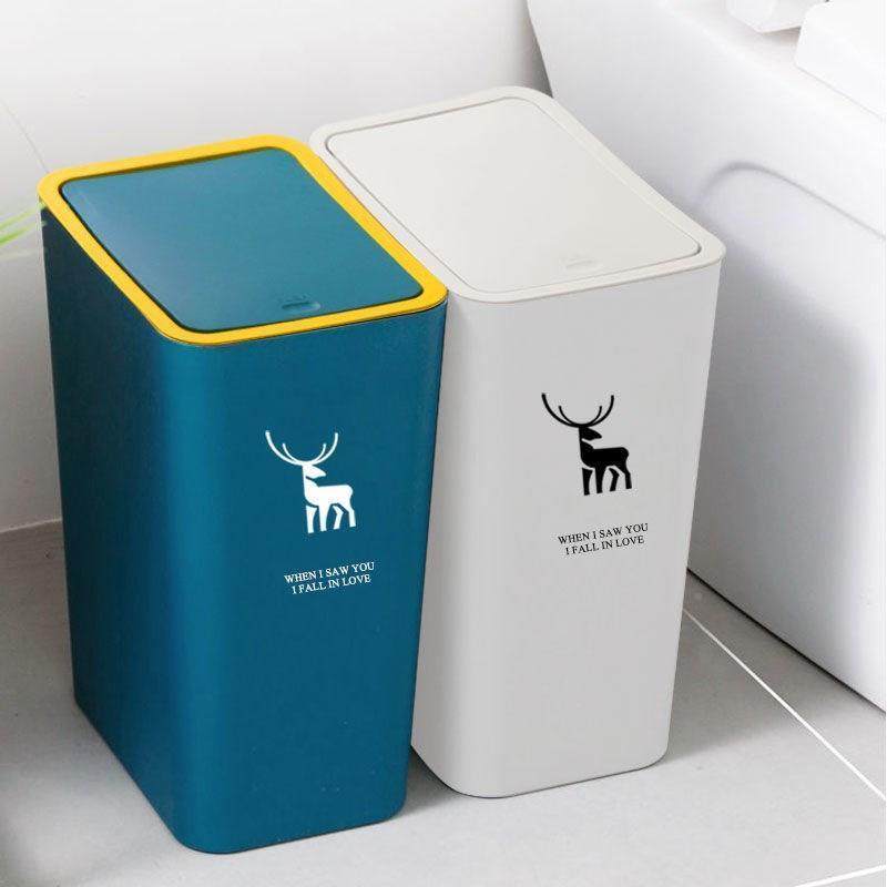 Makeup Room Trash Can 2023 New Toilet Covered Home With Lid Clip Stitch Automatic Packaging Large Capacity Poo Paper-Taobao