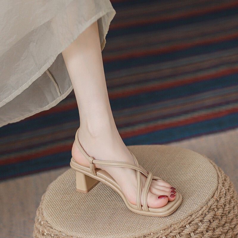 Authentic Genuine Leather Belle Nishan Sheepskin Sandals for Women, 2026 Summer New Style, Chanel-Inspired, High-Heeled, High-End Commuter Shoes