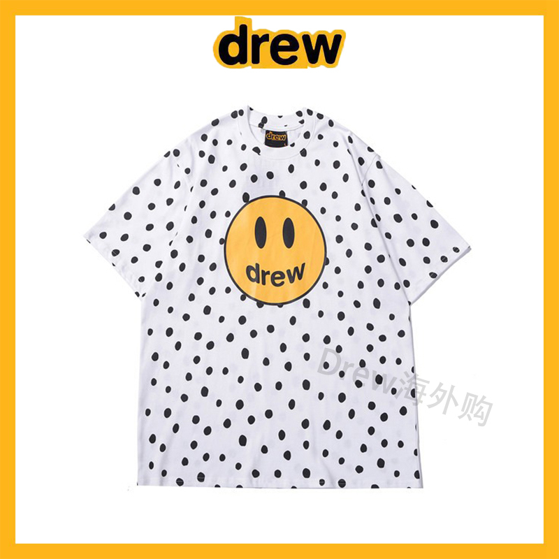 [Official Authentic] Drew Summer Smiley Face Short-Sleeve Polka Dot T-Shirt Justin Bieber Unisex European and American Trend